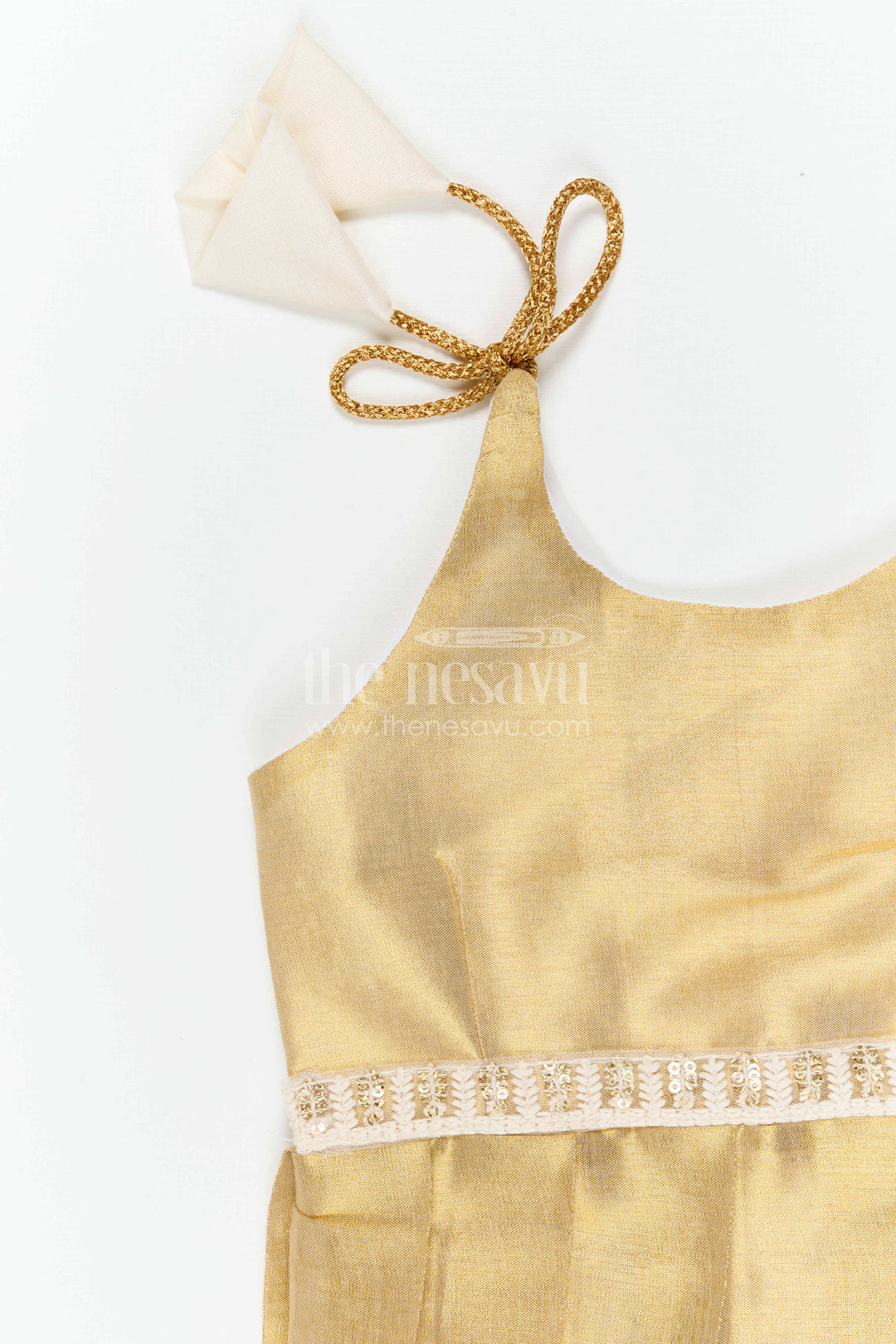 The Nesavu Tie-up Frock Toddler Girl Tie up Frock for Birthday Celebrations Nesavu 16 (1Y) / Gold / Tissue T435C-16 Nesavu Toddler Girl Tissue Silk Tie Up Frock For Birthdays And Festive Occasions