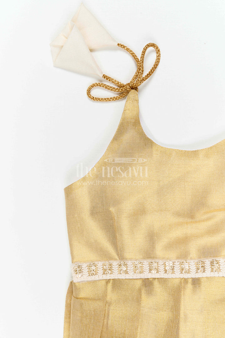 The Nesavu Tie-up Frock Toddler Girl Tie up Frock for Birthday Celebrations Nesavu 16 (1Y) / Gold / Tissue T435C-16 Nesavu Toddler Girl Tissue Silk Tie Up Frock For Birthdays And Festive Occasions