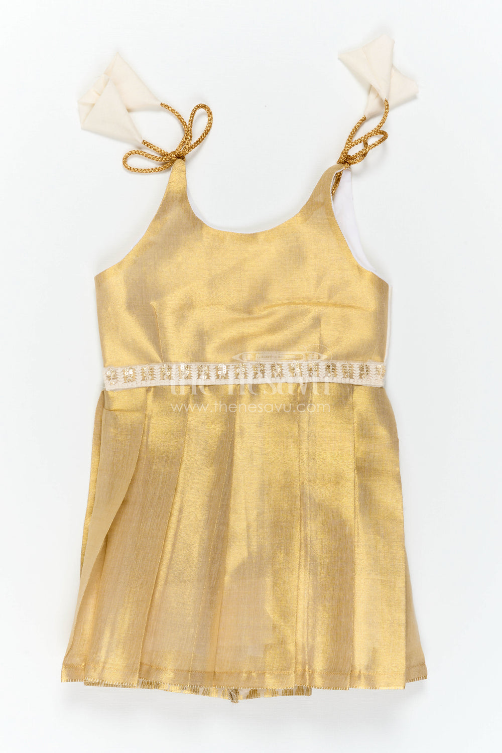 The Nesavu Tie-up Frock Toddler Girl Tie up Frock for Birthday Celebrations Nesavu 16 (1Y) / Gold / Tissue T435C-16 Nesavu Toddler Girl Tissue Silk Tie Up Frock For Birthdays And Festive Occasions