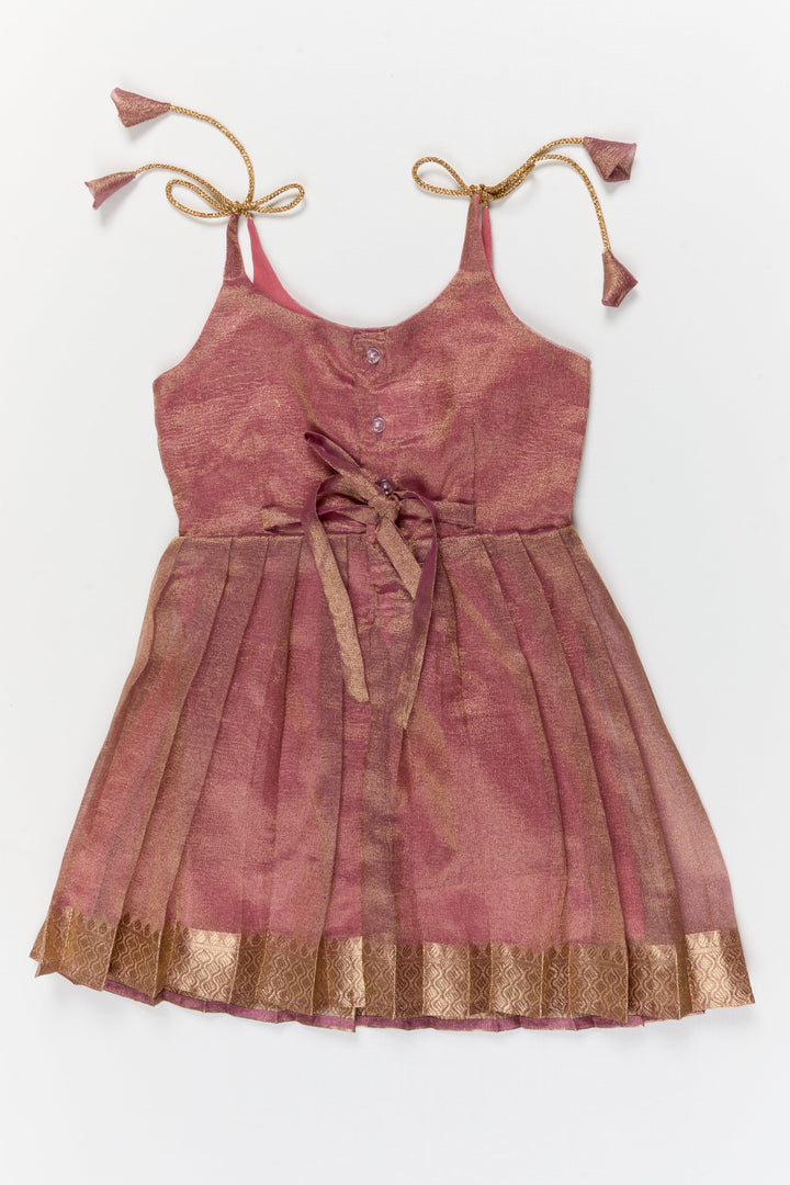 The Nesavu Tie-up Frock Toddler Girl Tie-up Silk Frock for Weddings and Traditional Events Nesavu 20 (3Y) / Purple / Banarasi T425A-20 Nesavu toddler girl tie-up banaras silk frock with pleats and festive belt for weddings