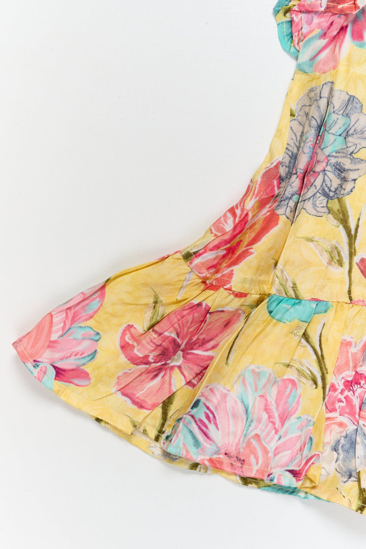 The Nesavu Girls Cotton Frock Toddler Girl Viscose Silk Frock with Floral Print for Festive Outings Nesavu Nesavu toddler girl viscose silk frock with digital floral print for birthdays and festive days