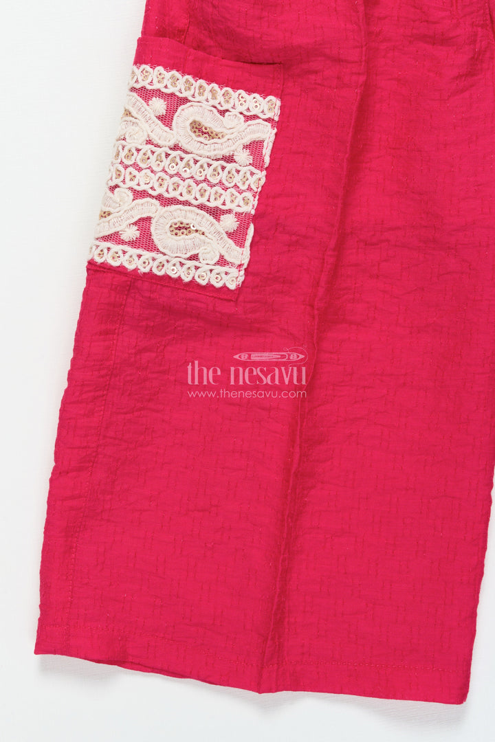 The Nesavu Girls Co-Ord Sets Toddler Girls Co-Ord Set with Thread Embroidery for Festive Occasions Nesavu Nesavu toddler girls co-ord set thread embroidery ethnic day celebrations