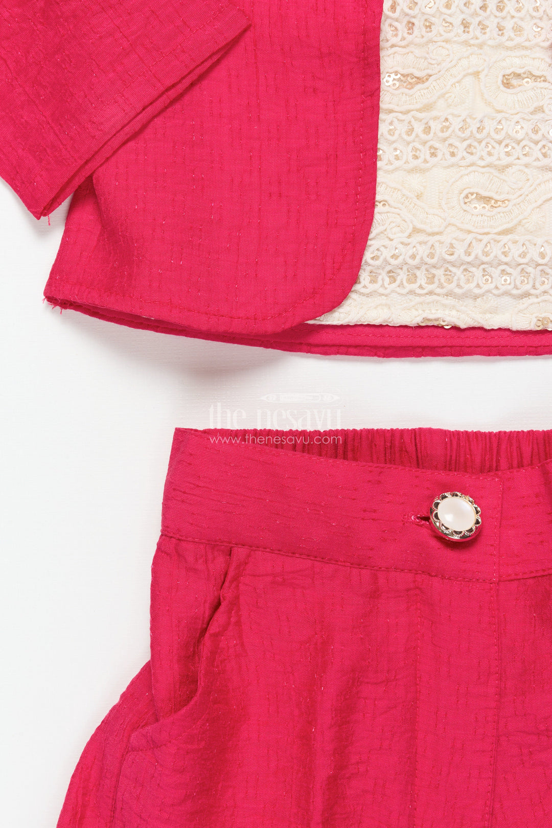 The Nesavu Girls Co-Ord Sets Toddler Girls Co-Ord Set with Thread Embroidery for Festive Occasions Nesavu Nesavu toddler girls co-ord set thread embroidery ethnic day celebrations