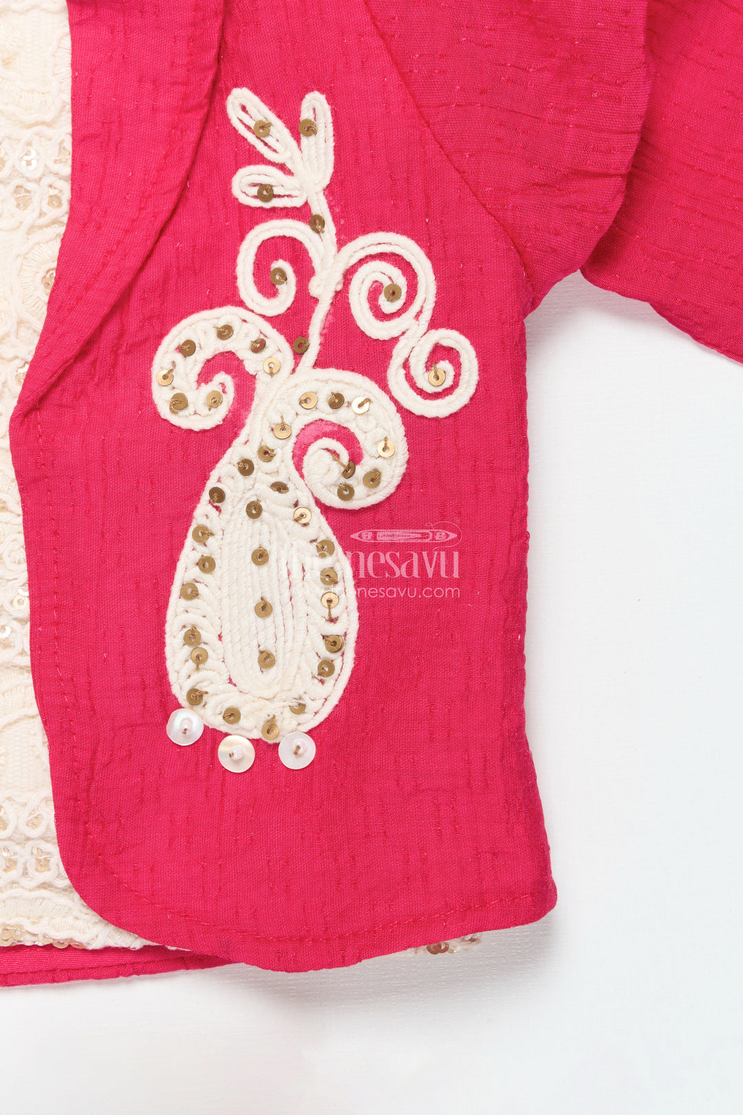 The Nesavu Girls Co-Ord Sets Toddler Girls Co-Ord Set with Thread Embroidery for Festive Occasions Nesavu Nesavu toddler girls co-ord set thread embroidery ethnic day celebrations