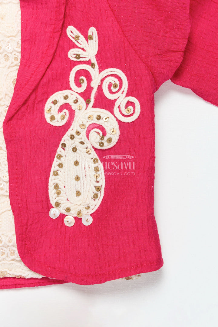 The Nesavu Girls Co-Ord Sets Toddler Girls Co-Ord Set with Thread Embroidery for Festive Occasions Nesavu Nesavu toddler girls co-ord set thread embroidery ethnic day celebrations