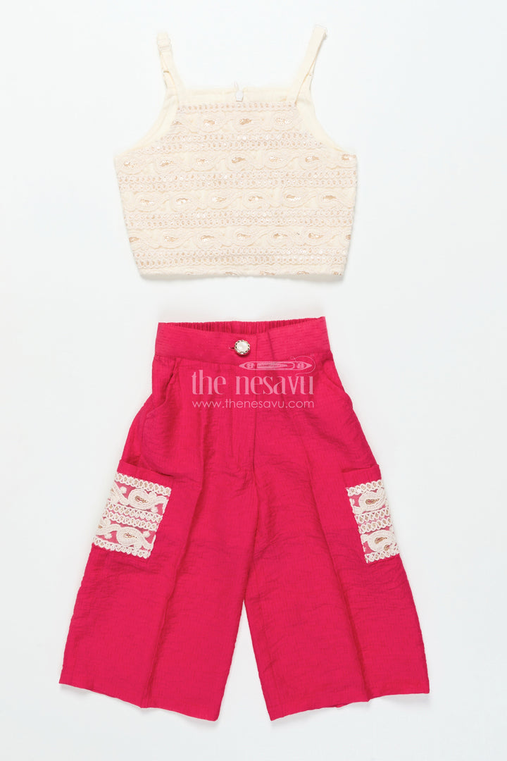 The Nesavu Girls Co-Ord Sets Toddler Girls Co-Ord Set with Thread Embroidery for Festive Occasions Nesavu Nesavu toddler girls co-ord set thread embroidery ethnic day celebrations
