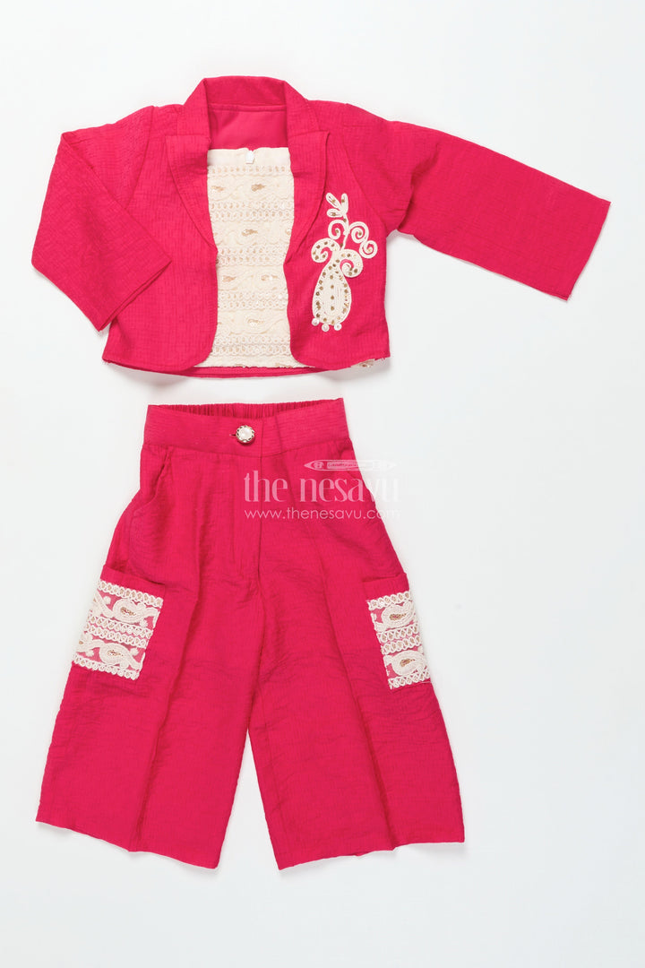 The Nesavu Girls Co-Ord Sets Toddler Girls Co-Ord Set with Thread Embroidery for Festive Occasions Nesavu Nesavu toddler girls co-ord set thread embroidery ethnic day celebrations