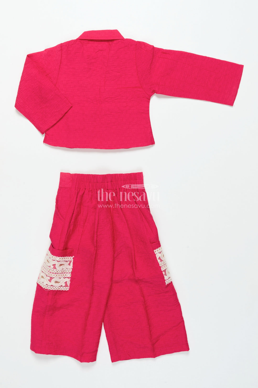 The Nesavu Girls Co-Ord Sets Toddler Girls Co-Ord Set with Thread Embroidery for Festive Occasions Nesavu Nesavu toddler girls co-ord set thread embroidery ethnic day celebrations