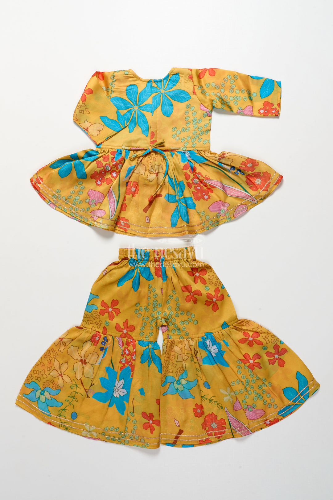 The Nesavu Girls Sharara / Plazo Set Toddler Girls Floral Sharara Set for Birthdays and Playful Festive Days Nesavu Nesavu toddler girl floral printed sharara set embroidered top birthdays ethnic days
