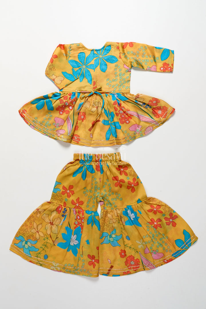 The Nesavu Girls Sharara / Plazo Set Toddler Girls Floral Sharara Set for Birthdays and Playful Festive Days Nesavu Nesavu toddler girl floral printed sharara set embroidered top birthdays ethnic days