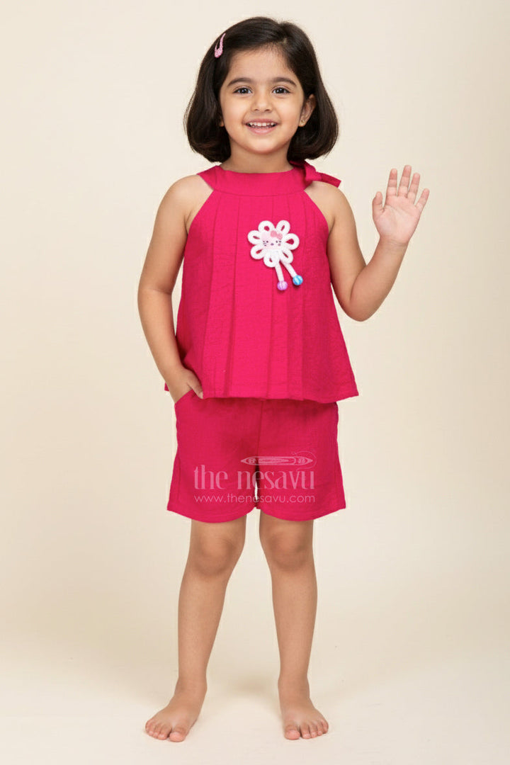 The Nesavu Girls Casual Set Toddler Girls Summer Shorts Set for Casual Wear Nesavu 18 (2Y) / Pink BFJ862A-18 Nesavu toddler girls shorts set halter top  comfy summer outfit casual outings