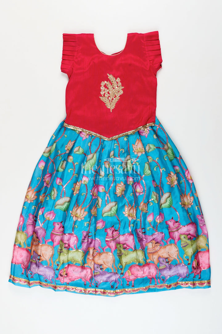 The Nesavu Pattu Pavadai Toddler Pattu Pavadai for Weddings and Traditional Functions Nesavu 18 (2Y) / Pink GPP322B-18 Nesavu toddler pattu pavadai traditional weddings Banaras silk embellished yoke