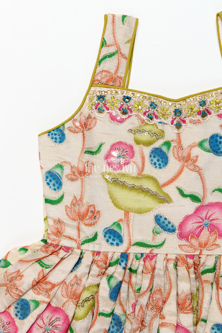 The Nesavu Girls Sharara / Plazo Set Toddler Sharara Set with Tassel Detail and Embroidered Top for Festive Wear Nesavu Nesavu toddler girl sharara set tassel-embellished embroidered top tulip pants