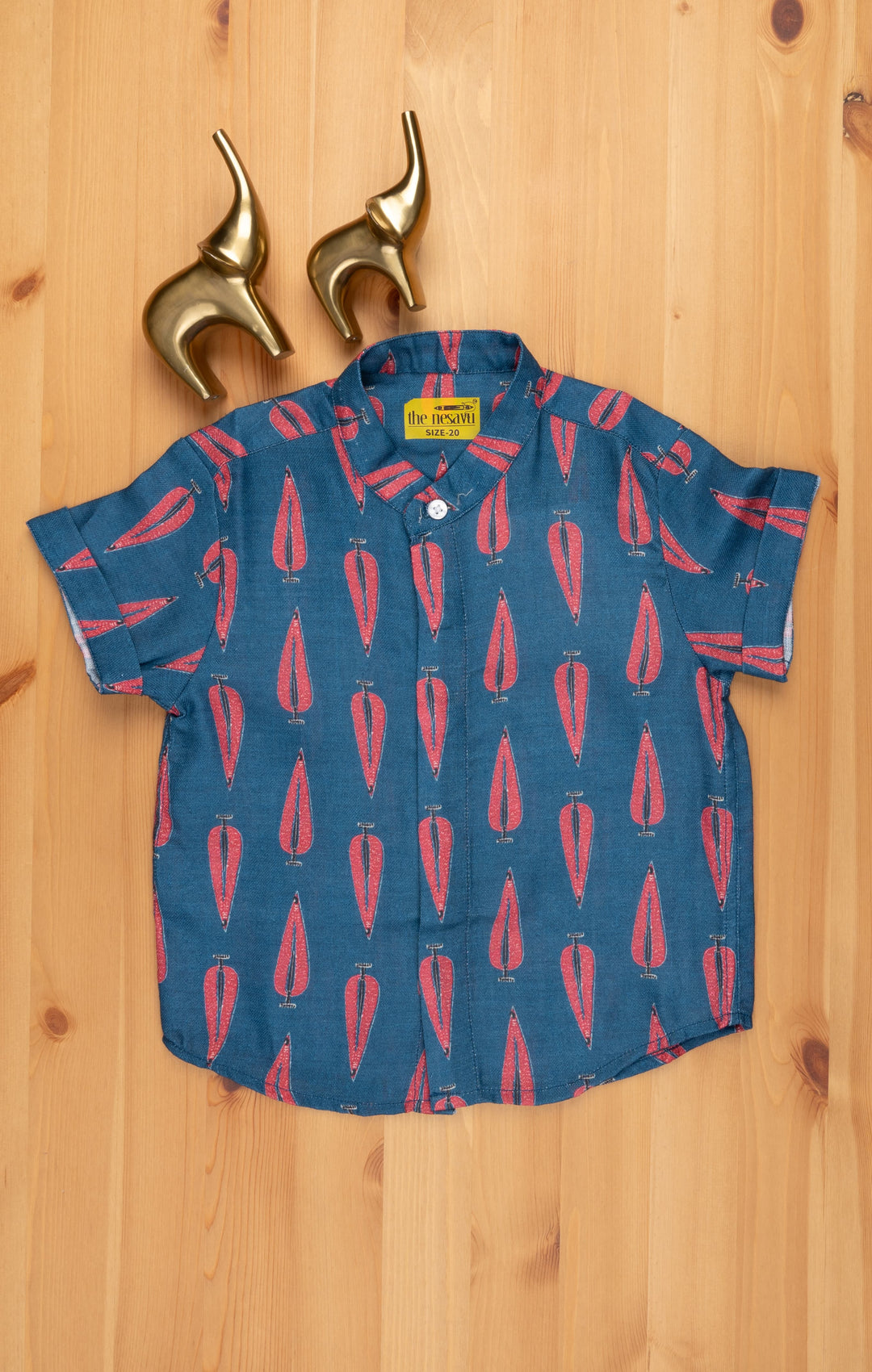 The Nesavu Boys Linen Shirt Traditional Ajrakh Hand Block Print Boys' Shirt: Add a Touch of India to Your Wardrobe Nesavu 14 (6M) / Blue / Linen BS057 Hand Block Printed Shirt for Boys | Boys Premium Shirt | The Nesavu