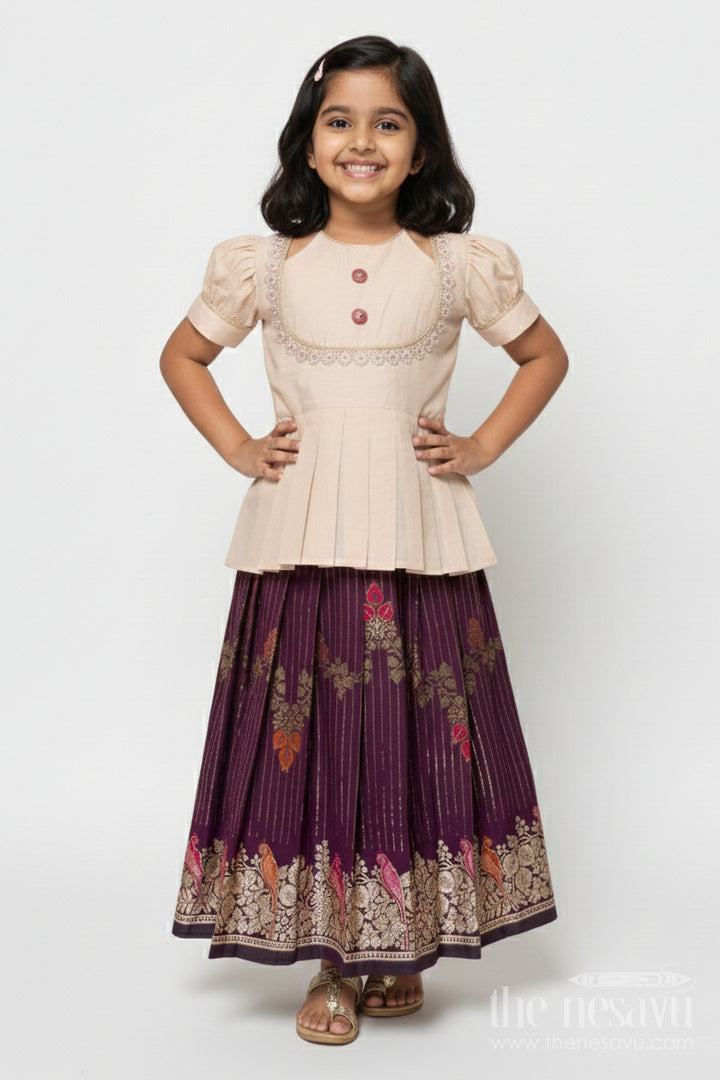 The Nesavu Pattu Pavadai Traditional Baby Girl Pattu Pavadai for Weddings and Naming Ceremony Nesavu 18 (2Y) / Cream GPP346A-18 Nesavu traditional baby girl pattu pavadai for naming ceremony and festive occasions