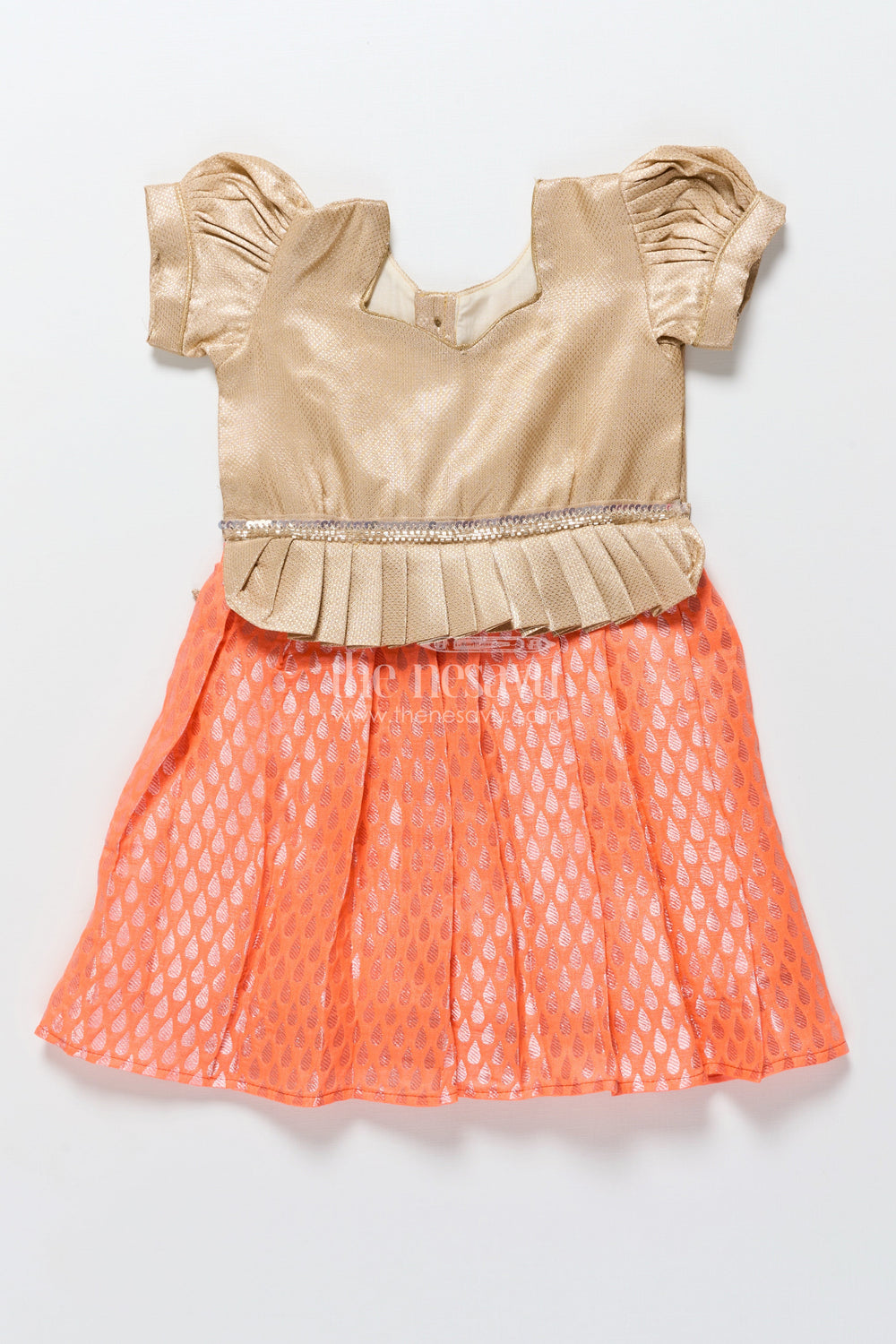 The Nesavu Pattu Pavadai Traditional Baby Girl Pattu Pavadai with Semi Banarasi Design for Festive Occasions Nesavu 16 (1Y) / Gold SF1074A-16 Nesavu traditional baby pattu pavadai banarasi skirt tissue yoke  ideal festive wear