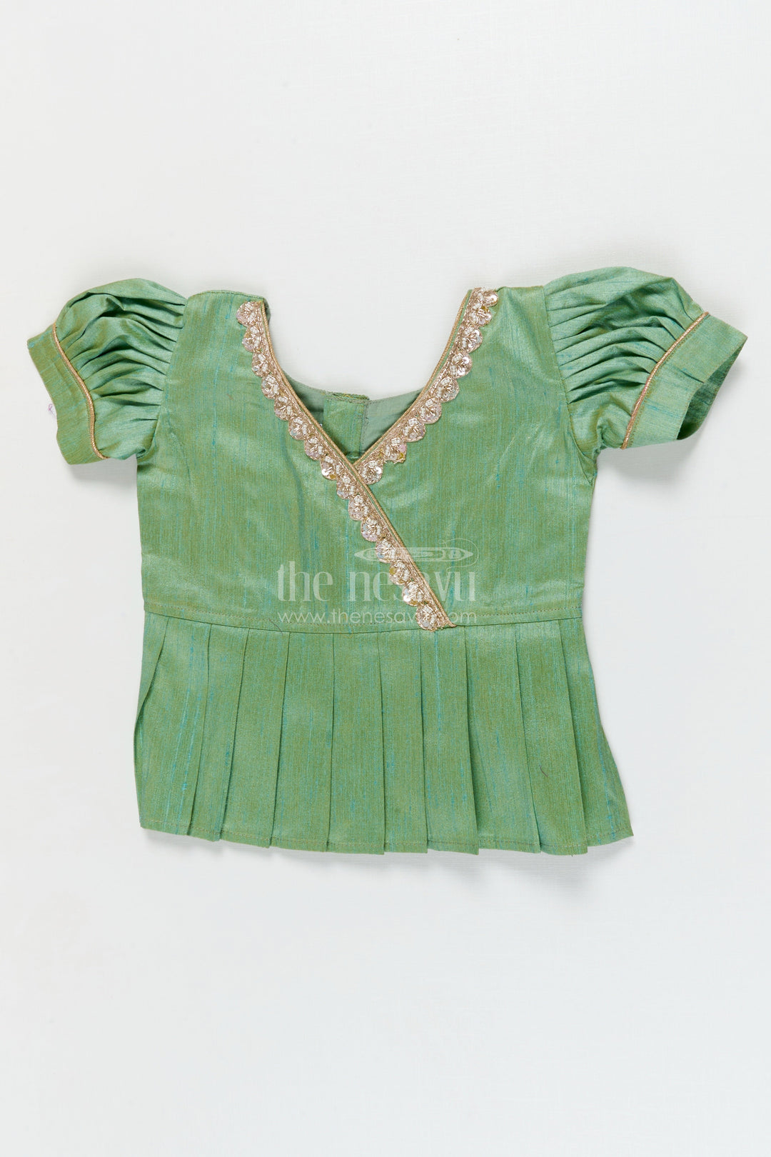 The Nesavu Pattu Pavadai Traditional Baby Pattu Pavadai with Cow and Lotus Print for Ethnic Functions Nesavu Nesavu baby girl pattu pavadai with cow border and lotus skirt for traditional pooja wear