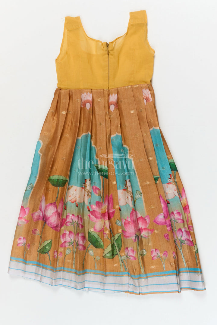 The Nesavu Pattu Pavadai Traditional Baby Pattu Pavadai with Lotus Print Skirt for Festive Photoshoots Nesavu Nesavu baby pattu pavadai with lotus print skirt and scallop blouse for festive occasions
