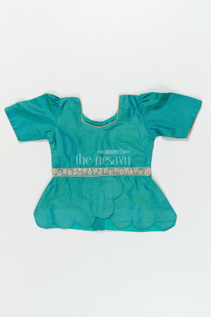 The Nesavu Pattu Pavadai Traditional Baby Pattu Pavadai with Lotus Print Skirt for Festive Photoshoots Nesavu Nesavu baby pattu pavadai with lotus print skirt and scallop blouse for festive occasions