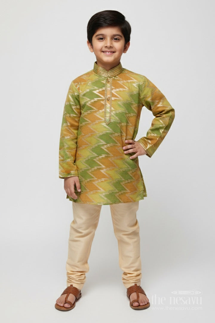 The Nesavu Boys Kurtha Set Traditional Banarasi Weave Boys Kurta Set for Cultural and Festive Wear Nesavu 16 (1Y) / Green BES856B-16 Nesavu boys kurta set traditional Banarasi weave perfect weddings school ethnic days