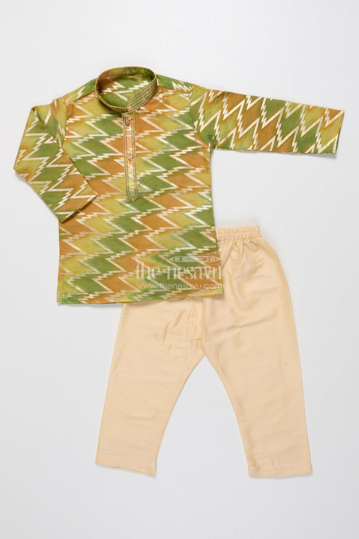 The Nesavu Boys Kurtha Set Traditional Banarasi Weave Boys Kurta Set for Cultural and Festive Wear Nesavu Nesavu boys kurta set traditional Banarasi weave perfect weddings school ethnic days