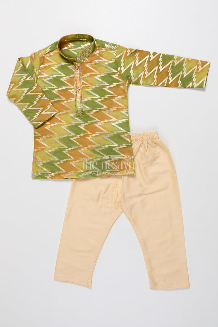 The Nesavu Boys Kurtha Set Traditional Banarasi Weave Boys Kurta Set for Cultural and Festive Wear Nesavu Nesavu boys kurta set traditional Banarasi weave perfect weddings school ethnic days