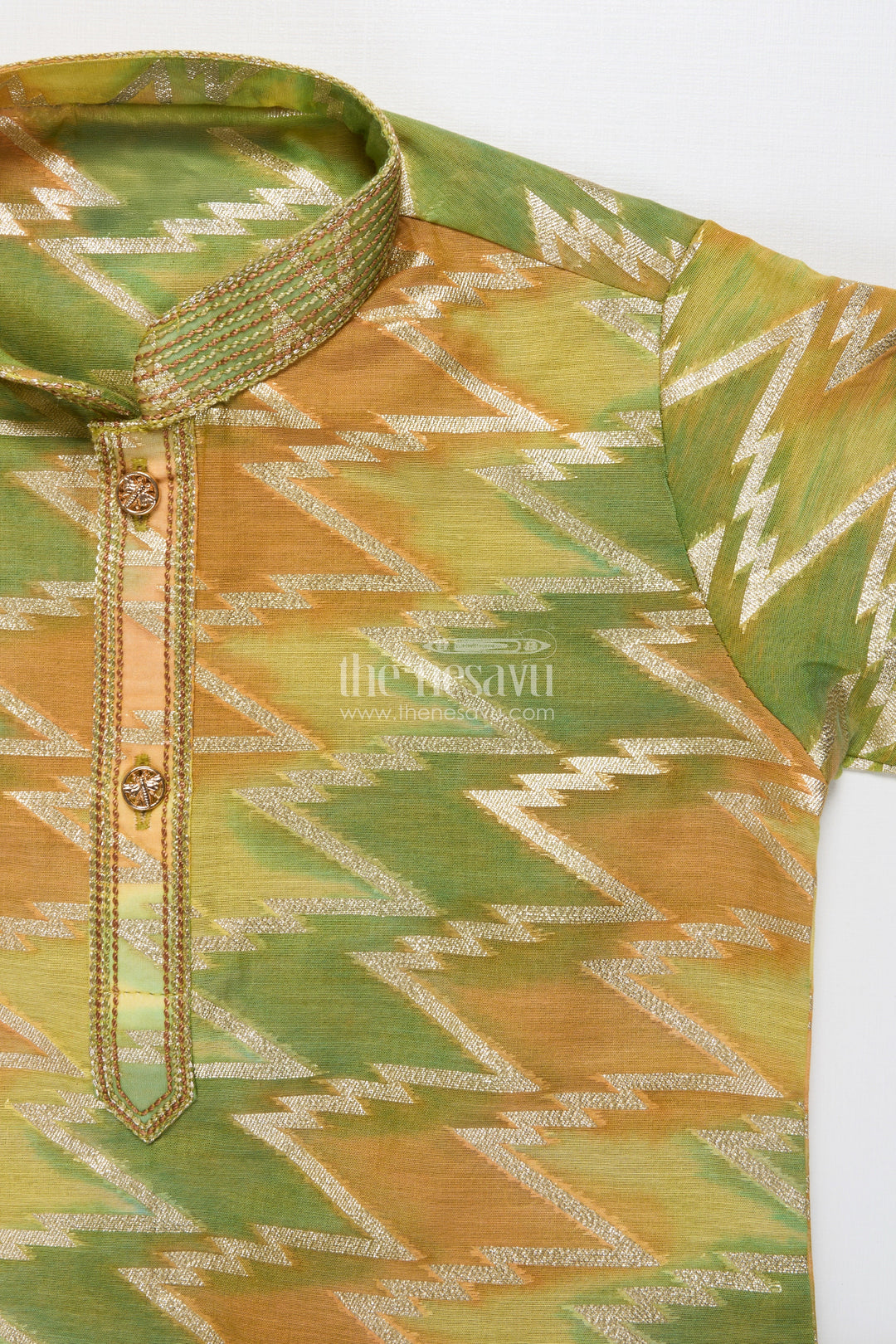 The Nesavu Boys Kurtha Set Traditional Banarasi Weave Boys Kurta Set for Cultural and Festive Wear Nesavu Nesavu boys kurta set traditional Banarasi weave perfect weddings school ethnic days