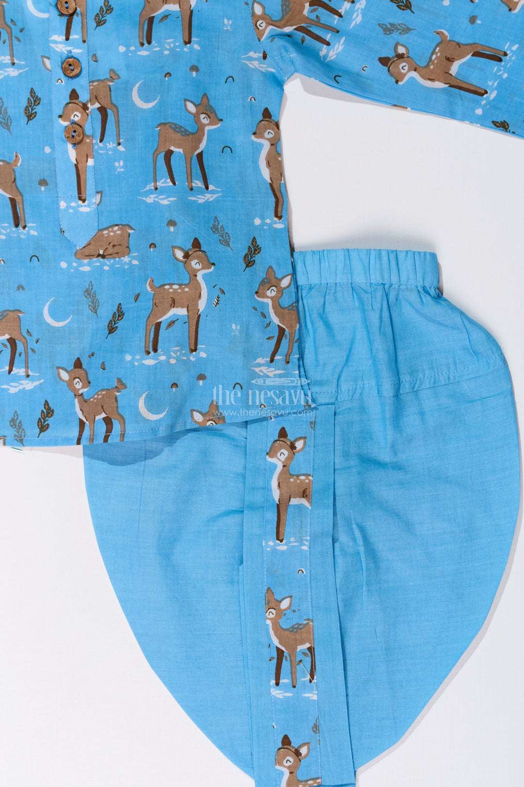 The Nesavu Boys Dothi Set Traditional Boys Dhoti and Jacket Set in Cotton with Deer Print for Festive Occasions Nesavu Nesavu Boys Dhoti Jacket Set Cotton Deer Print Traditional Festive Wear
