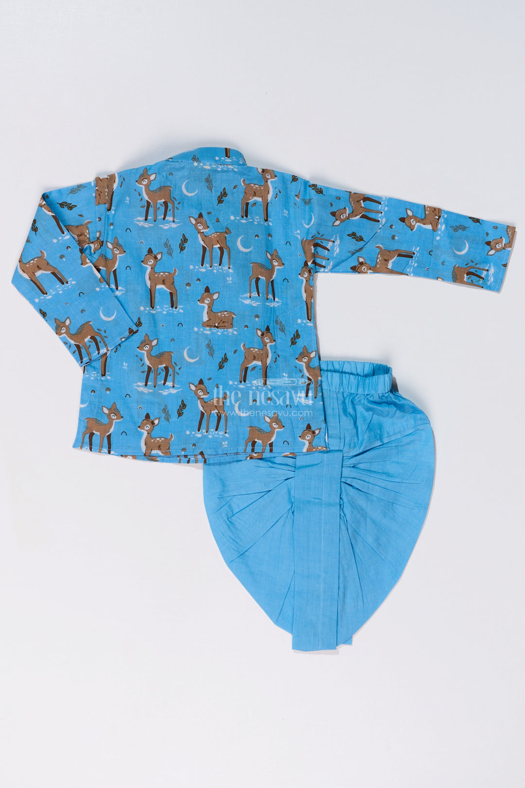 The Nesavu Boys Dothi Set Traditional Boys Dhoti and Jacket Set in Cotton with Deer Print for Festive Occasions Nesavu Nesavu Boys Dhoti Jacket Set Cotton Deer Print Traditional Festive Wear