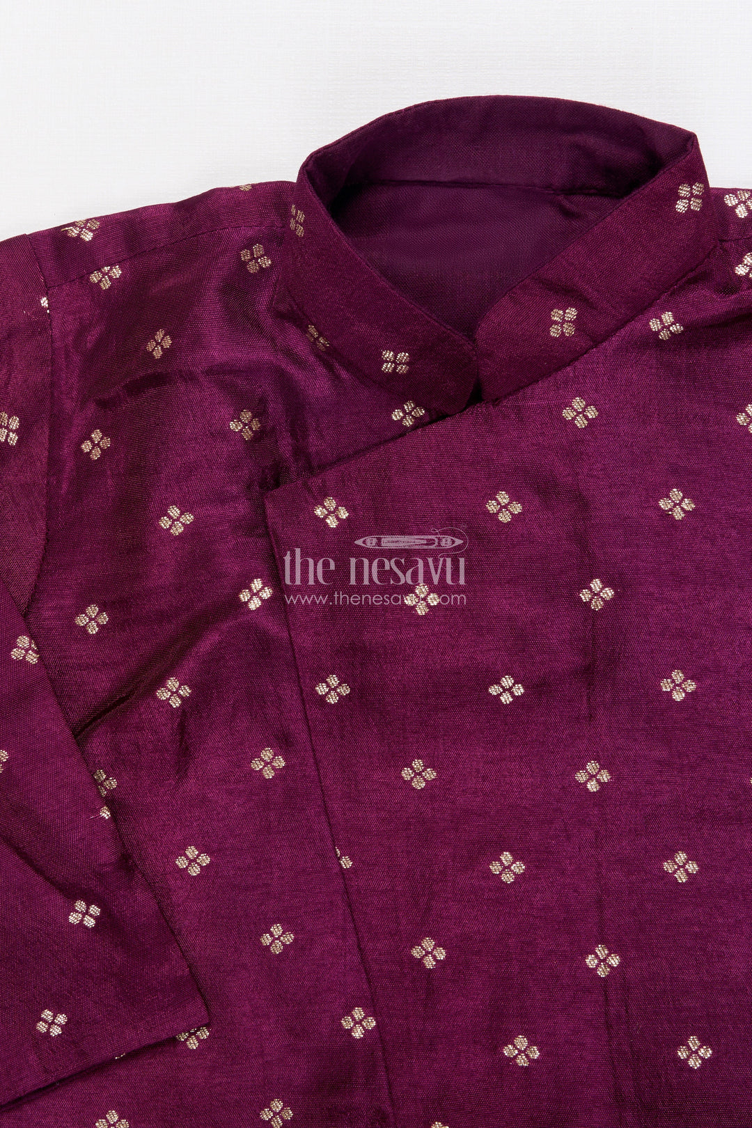 The Nesavu Boys Dothi Set Traditional Boys Dhoti Kurta Set for Festive Occasions and Temple Ceremonies Nesavu Nesavu boys festive silk blend dhoti kurta set zari butta cultural events rituals