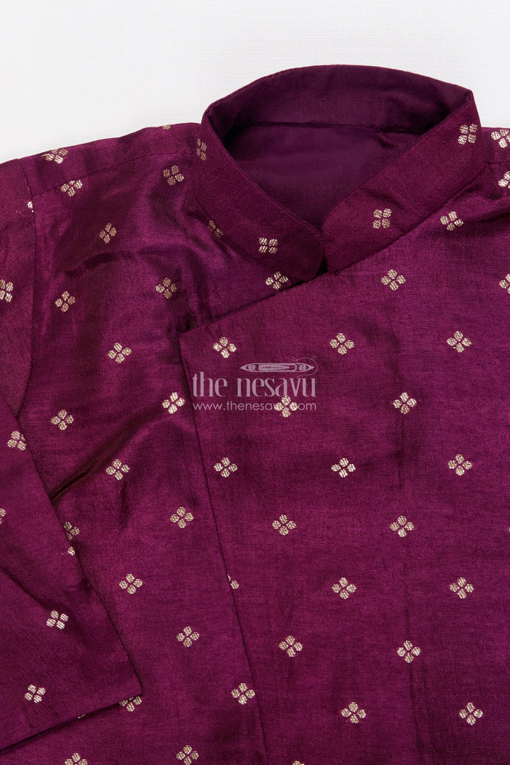 The Nesavu Boys Dothi Set Traditional Boys Dhoti Kurta Set for Festive Occasions and Temple Ceremonies Nesavu Nesavu boys festive silk blend dhoti kurta set zari butta cultural events rituals