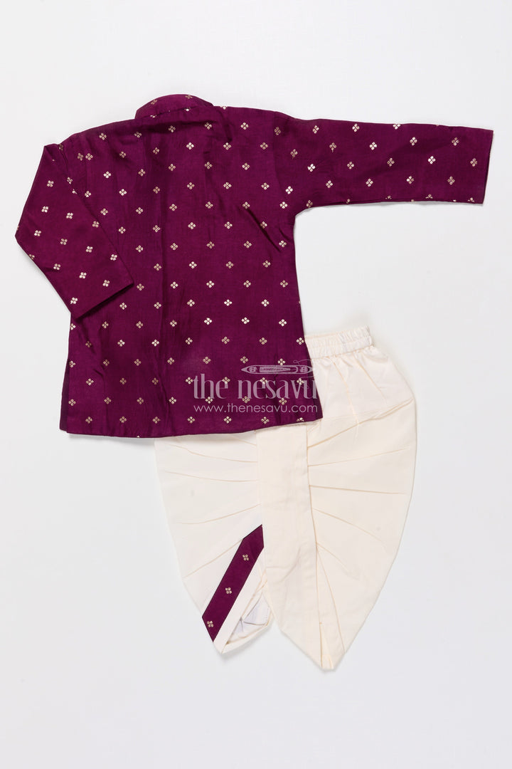 The Nesavu Boys Dothi Set Traditional Boys Dhoti Kurta Set for Festive Occasions and Temple Ceremonies Nesavu Nesavu boys festive silk blend dhoti kurta set zari butta cultural events rituals