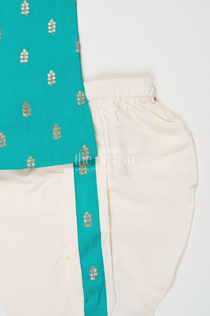 The Nesavu Boys Dothi Set Traditional Boys Dhoti Set for Poojas and Temple Visits Nesavu Nesavu traditional boys dhoti kurta set sequin embroidery temple festive wear