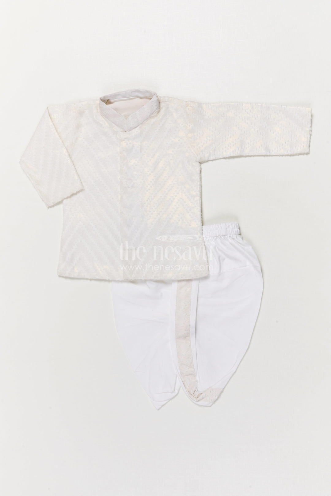 The Nesavu Boys Dothi Set Traditional Boys Kurta Dothi Set for Pujas and Cultural Celebrations Nesavu 16 (1Y) / White BES767B-16 Nesavu boys kurta dothi set chevron weave festive pujas family ceremonies