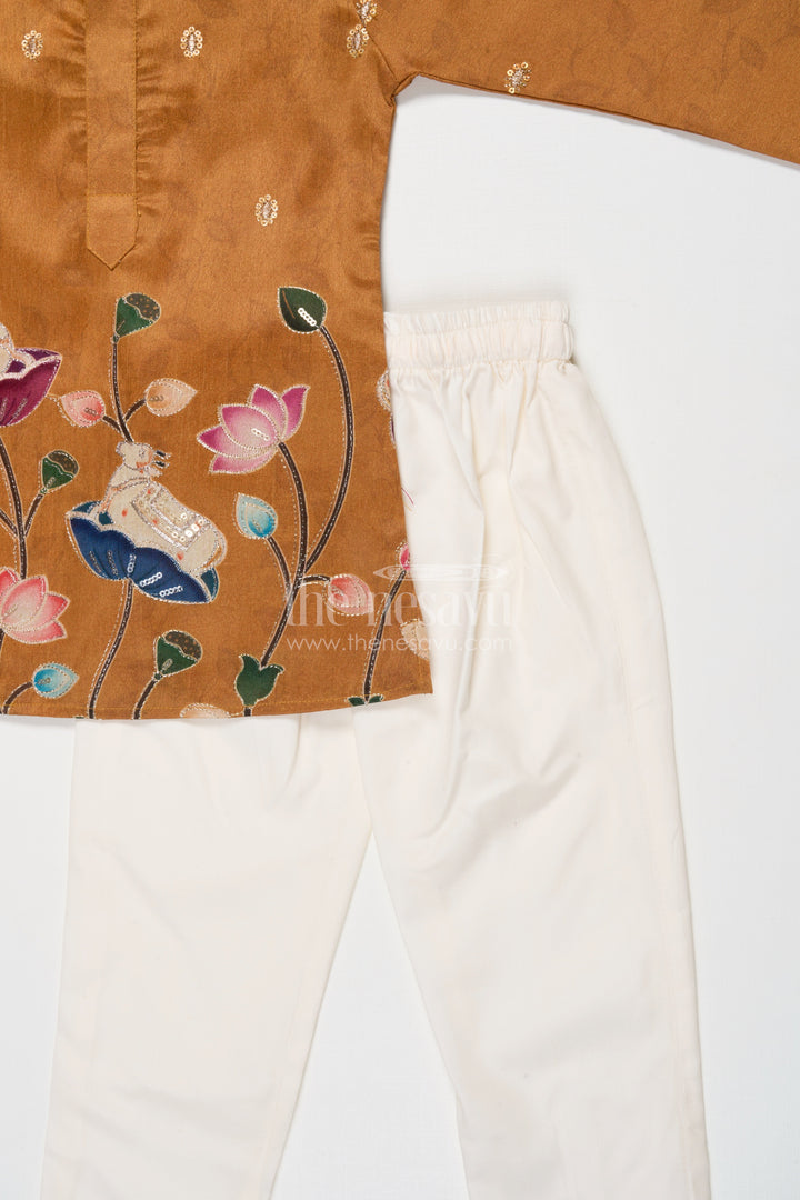 The Nesavu Boys Kurtha Set Traditional Boys Kurta Set for Poojas and Cultural Gatherings Nesavu Nesavu traditional boys kurta set embroidered motifs poojas school ethnic functions