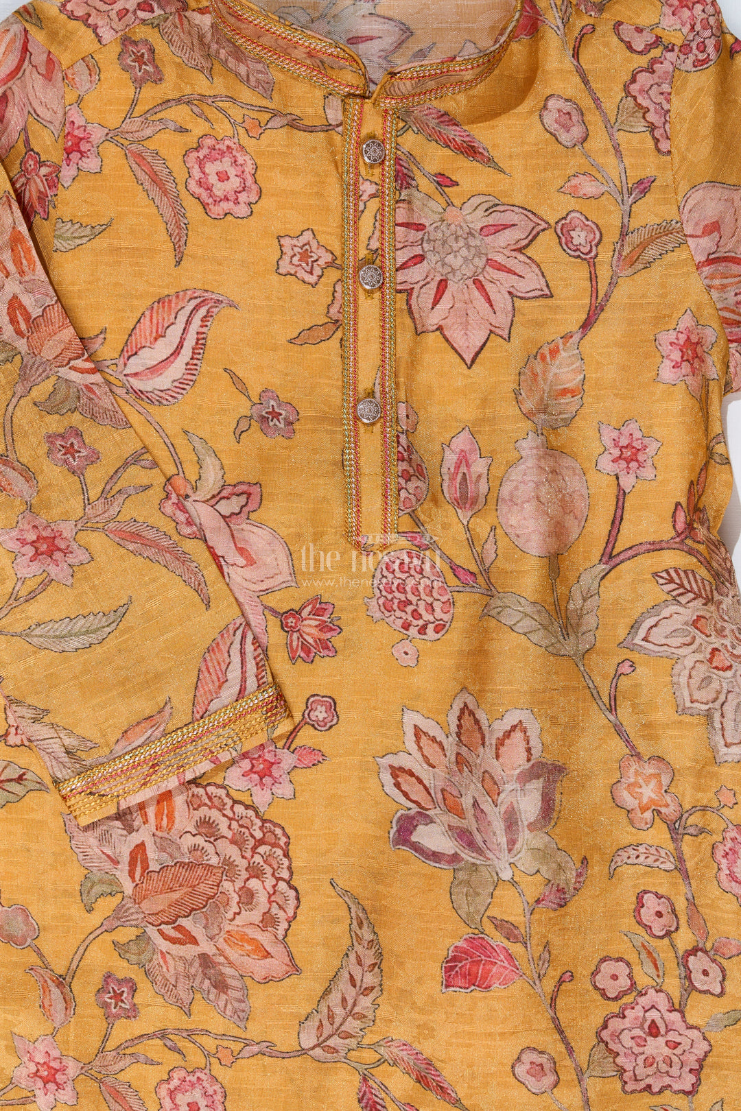 The Nesavu Boys Kurtha Set Traditional Boys Printed Kurta Set in Designer Shimmer Fabric with Floral Motifs Nesavu Boys Printed Kurta Set Designer Shimmer Fabric Floral Patterns | The Nesavu