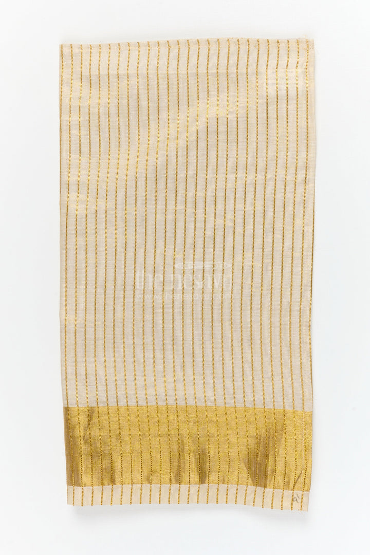 The Nesavu Boys Vesti Traditional Boys Vesti for Temple Visits and Festive Rituals Nesavu 14 (6M) / Cream / Cotton D045A-14 Nesavu traditional Kerala cotton boys vesti with gold stripes – ideal for temple visits and festive occasions