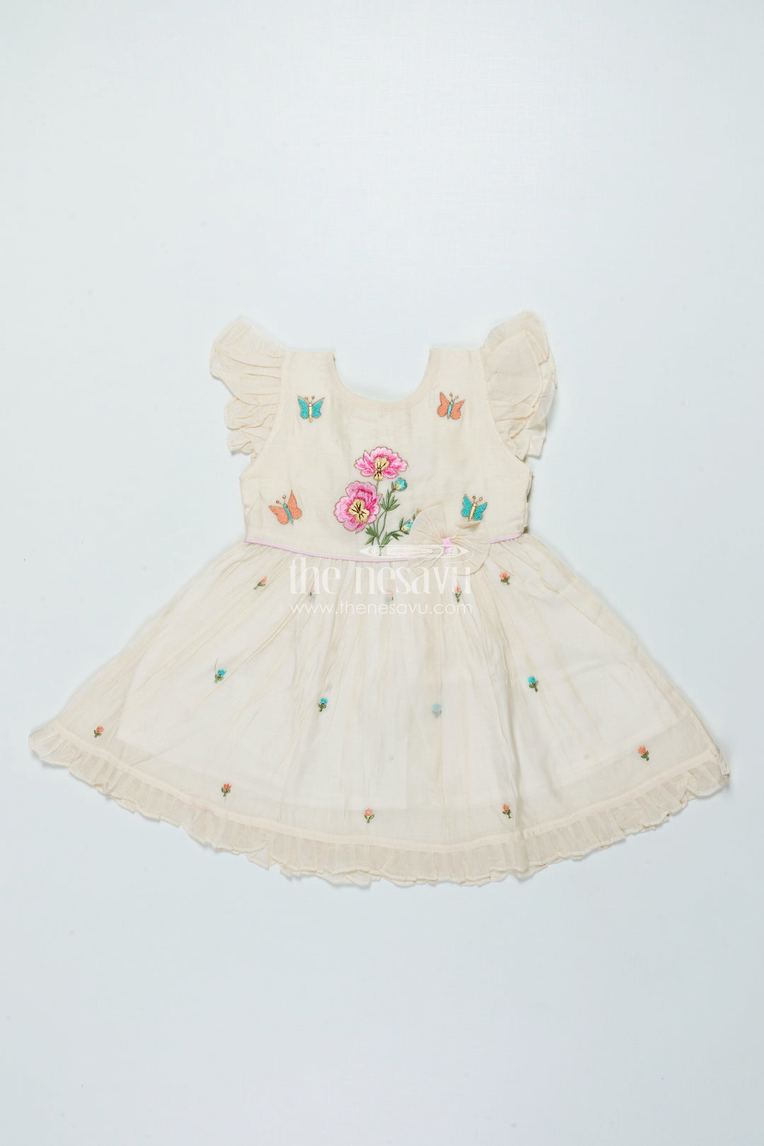 The Nesavu Girls Chanderi Frock Traditional Chanderi Frock for Baby Girls for Festivals and Naming Ceremony Nesavu 16 (1Y) / Cream GFC1996A-16 Nesavu traditional chanderi frock baby girls embroidery naming ceremonies poojas
