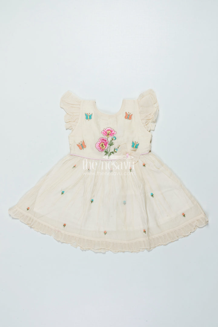 The Nesavu Girls Chanderi Frock Traditional Chanderi Frock for Baby Girls for Festivals and Naming Ceremony Nesavu 16 (1Y) / Cream GFC1996A-16 Nesavu traditional chanderi frock baby girls embroidery naming ceremonies poojas