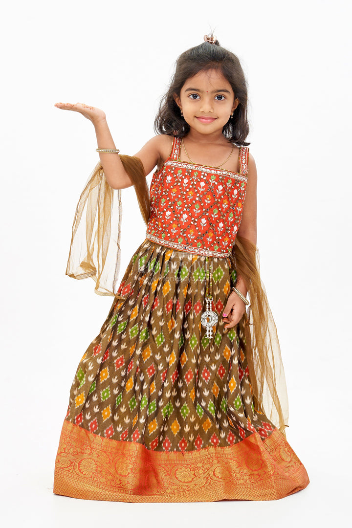 The Nesavu Girls Lehenga Choli Traditional Choli for Girls in Blended Silk with Ikat Design and Embroidered Details Nesavu 18 (2Y) / Multicolor GL582A-18 Traditional Choli Girls Blended Silk Ikat Design Embroidered Details | The Nesavu