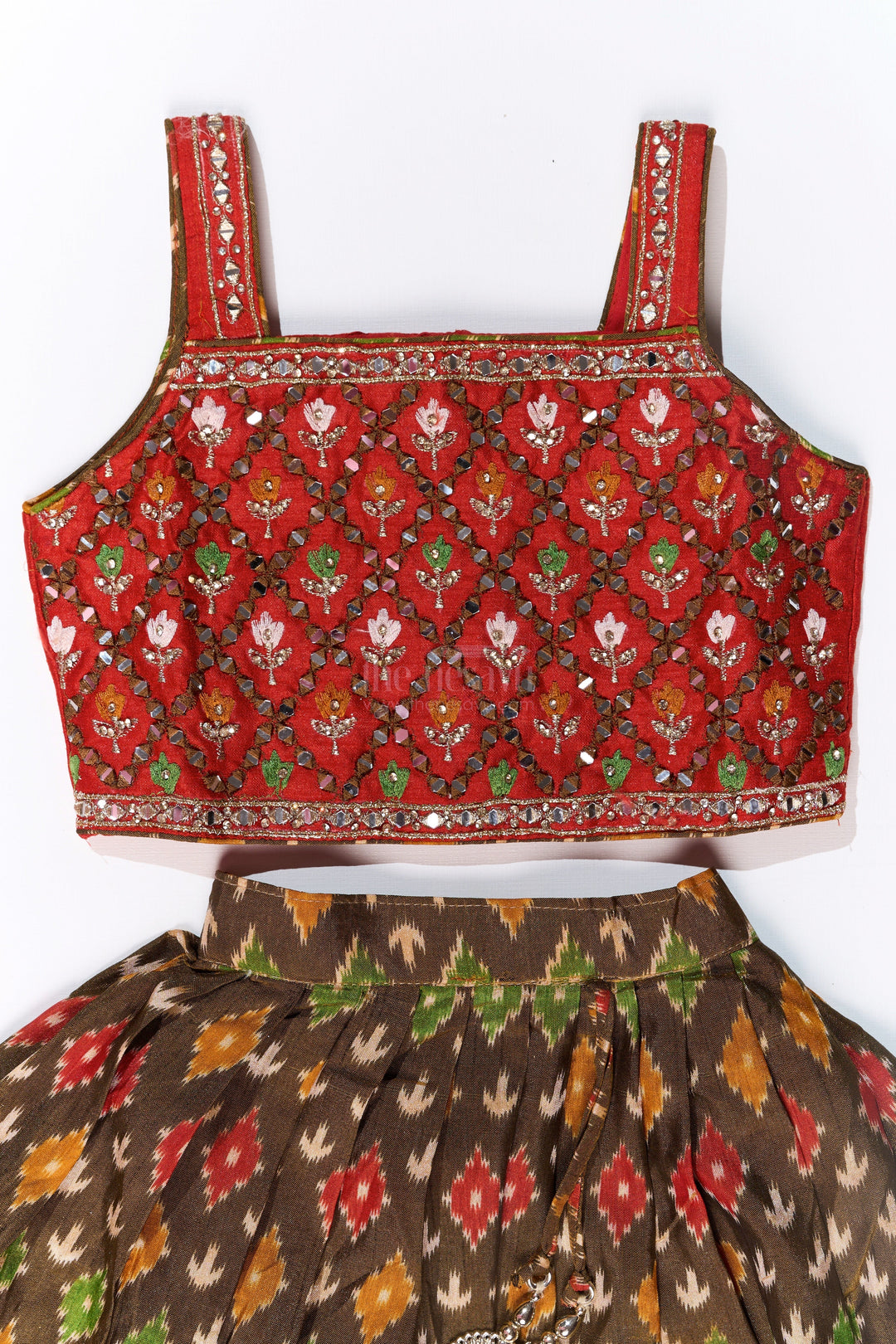 The Nesavu Girls Lehenga Choli Traditional Choli for Girls in Blended Silk with Ikat Design and Embroidered Details Nesavu Nesavu Traditional Choli Girls Blended Silk Ikat Design Embroidered Details