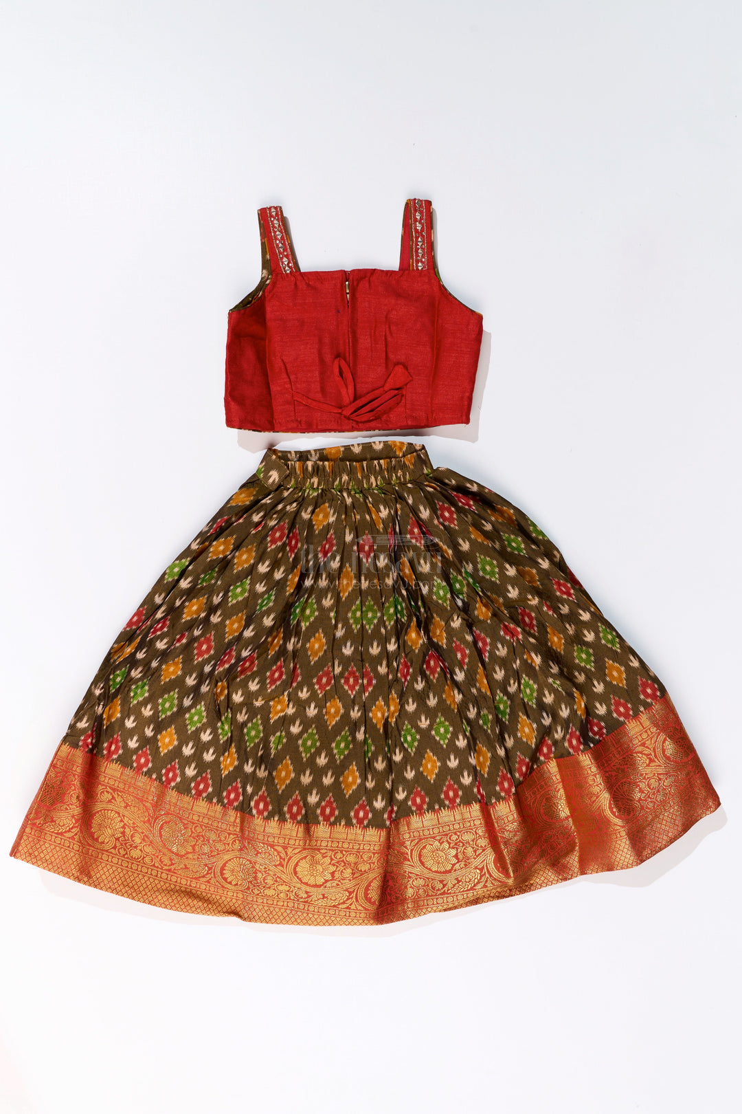 The Nesavu Girls Lehenga Choli Traditional Choli for Girls in Blended Silk with Ikat Design and Embroidered Details Nesavu Nesavu Traditional Choli Girls Blended Silk Ikat Design Embroidered Details