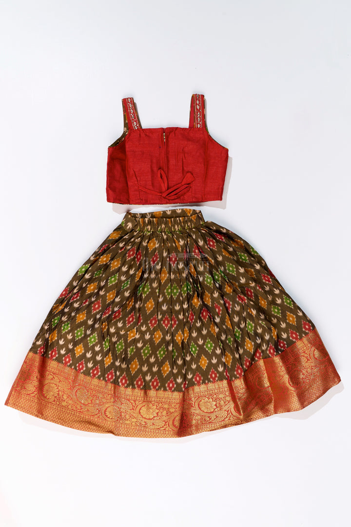 The Nesavu Girls Lehenga Choli Traditional Choli for Girls in Blended Silk with Ikat Design and Embroidered Details Nesavu Nesavu Traditional Choli Girls Blended Silk Ikat Design Embroidered Details
