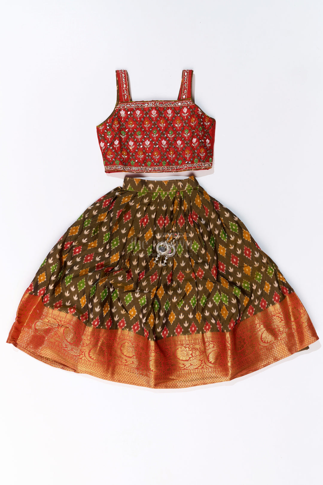 The Nesavu Girls Lehenga Choli Traditional Choli for Girls in Blended Silk with Ikat Design and Embroidered Details Nesavu Nesavu Traditional Choli Girls Blended Silk Ikat Design Embroidered Details