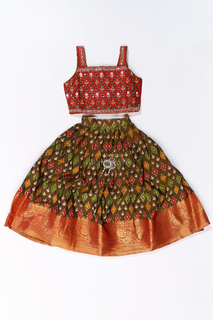 The Nesavu Girls Lehenga Choli Traditional Choli for Girls in Blended Silk with Ikat Design and Embroidered Details Nesavu Nesavu Traditional Choli Girls Blended Silk Ikat Design Embroidered Details