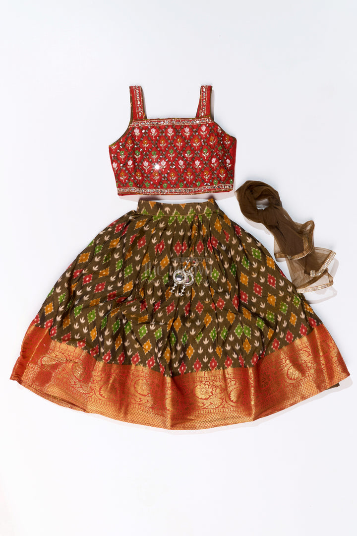 The Nesavu Girls Lehenga Choli Traditional Choli for Girls in Blended Silk with Ikat Design and Embroidered Details Nesavu Nesavu Traditional Choli Girls Blended Silk Ikat Design Embroidered Details