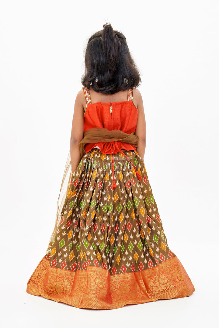 The Nesavu Girls Lehenga Choli Traditional Choli for Girls in Blended Silk with Ikat Design and Embroidered Details Nesavu Traditional Choli Girls Blended Silk Ikat Design Embroidered Details | The Nesavu
