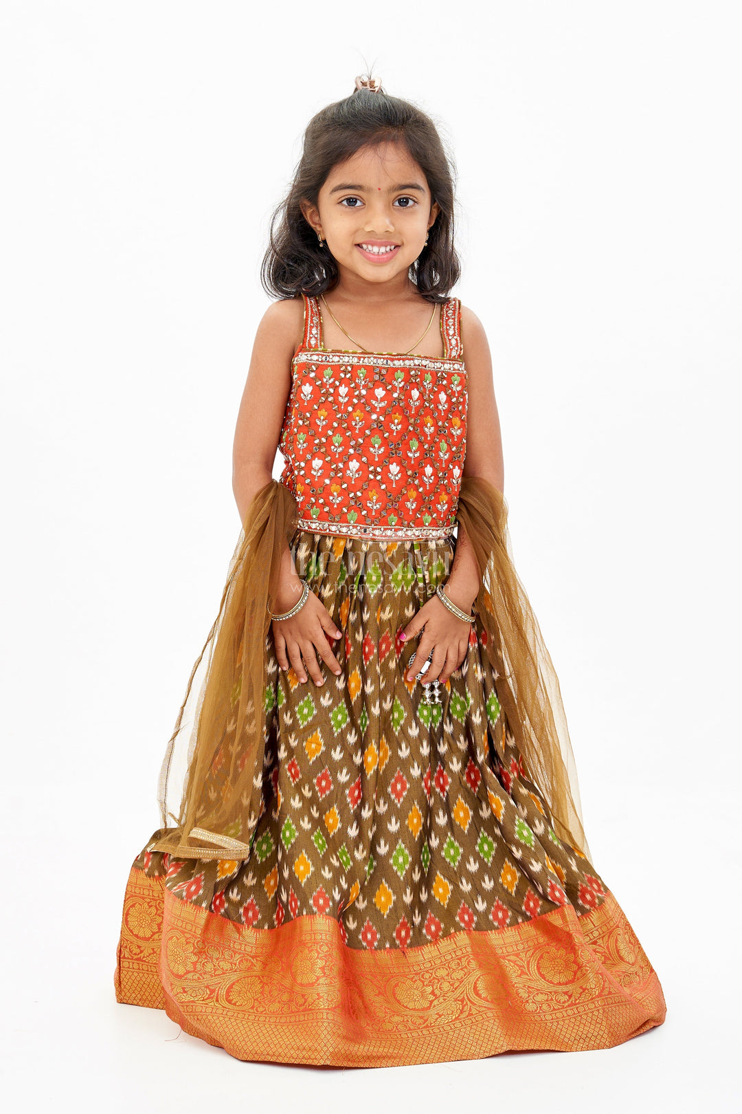The Nesavu Girls Lehenga Choli Traditional Choli for Girls in Blended Silk with Ikat Design and Embroidered Details Nesavu Traditional Choli Girls Blended Silk Ikat Design Embroidered Details | The Nesavu