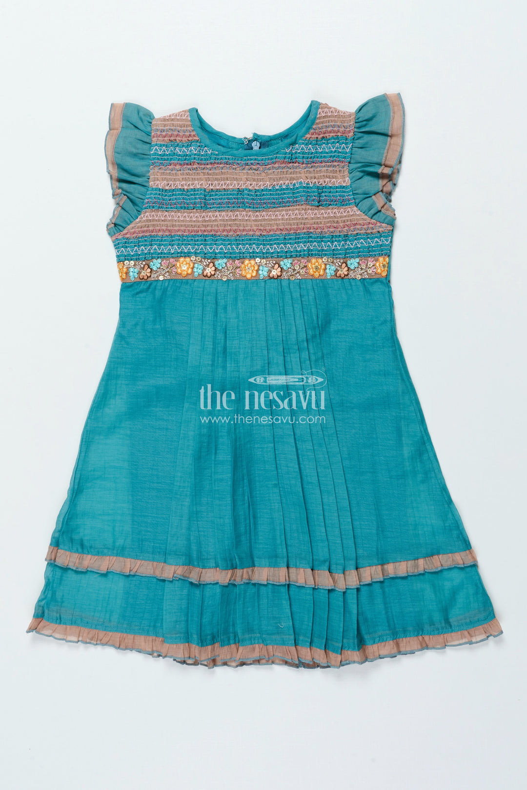 The Nesavu Girls Cotton Frock Traditional Cotton Frock for Girls for Dance Programs and Festive Functions Nesavu 22 (4Y) / Green GFC1809A-22 Nesavu traditional embroidered cotton frock girls festive wear dance events