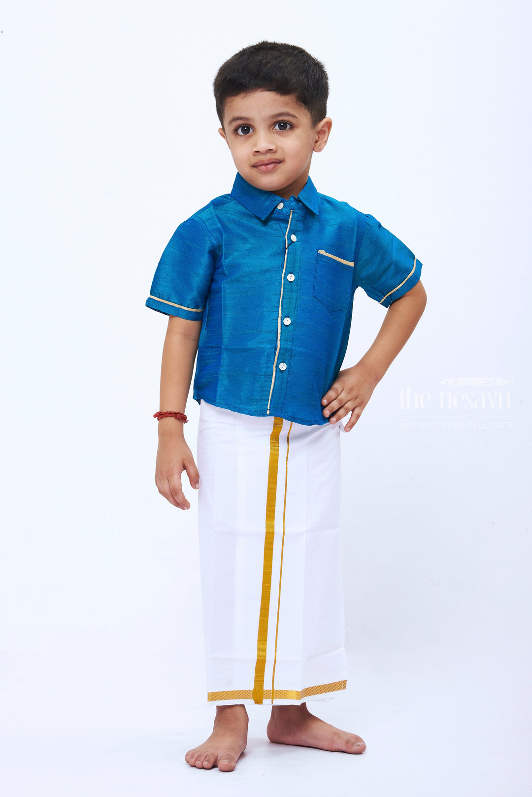 The Nesavu Boys Vesti Traditional Cotton Vesti for Boys Elegance in White and Gold Nesavu 12 (3M) / White / Cotton D005-12 Boys White and Gold Traditional Vesti/Dothi | Ethnic Indian Clothing for Kids | The Nesavu